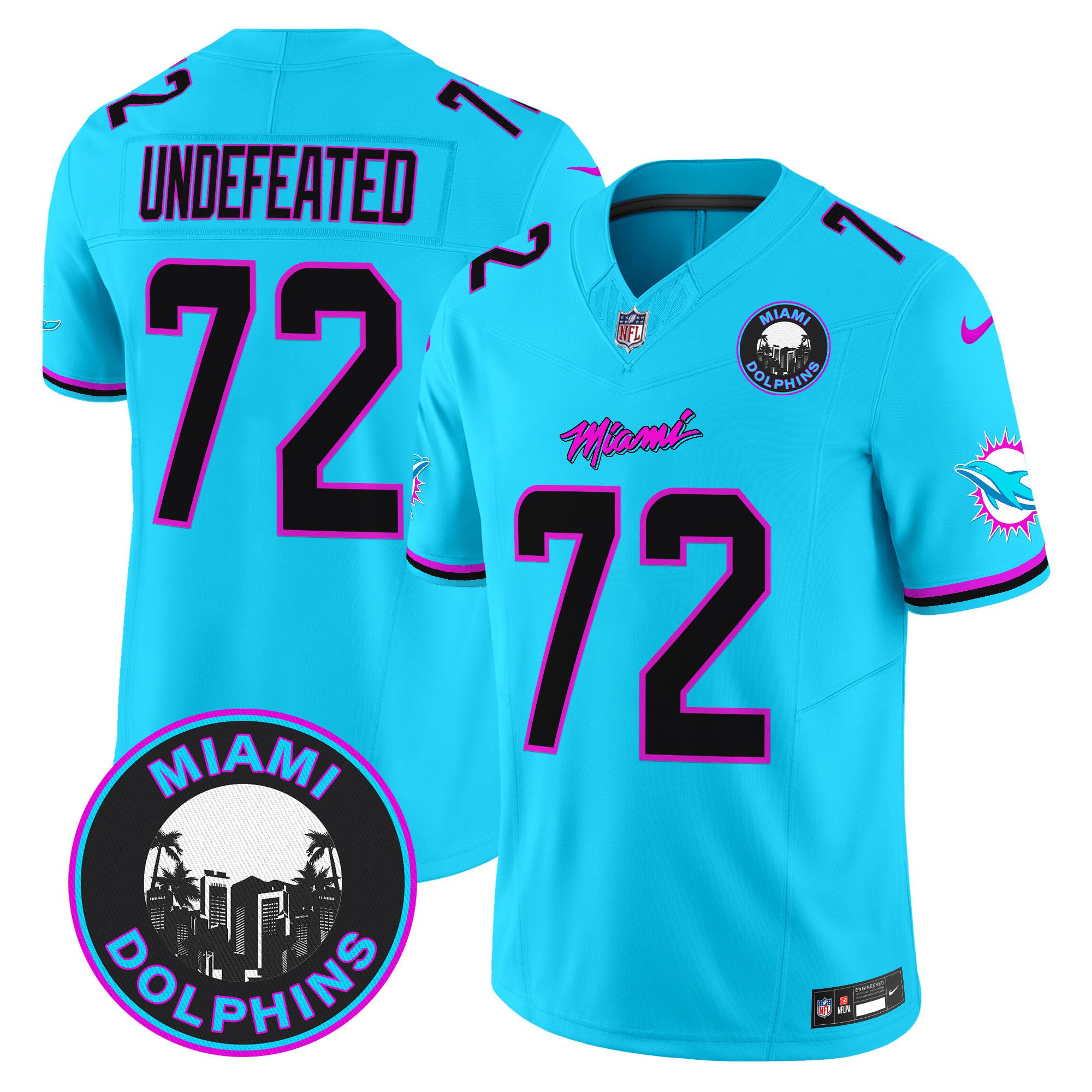 Men Miami Dolphins #72 Undefeated Light Blue 2024 Nike Vapor Limited NFL Jersey style 1